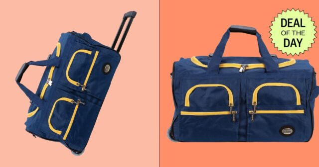 This popular rolling duffel receive ‘holds 4 days of dresses for 3 folk’ — it’s under $50 nowadays